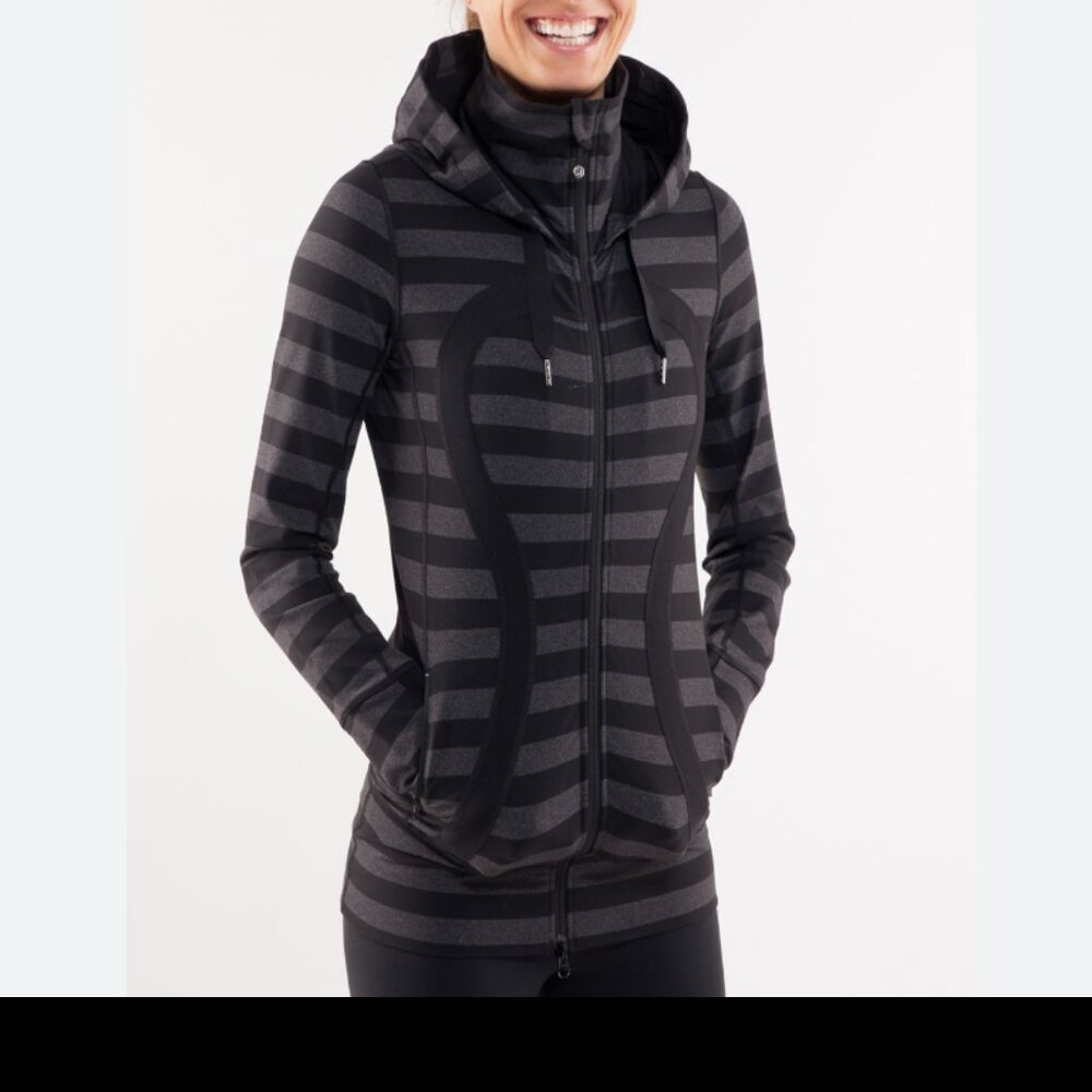 Lululemon Women's Stride Jacket Black Black Micro Macro Stripe Black Grey Size 6